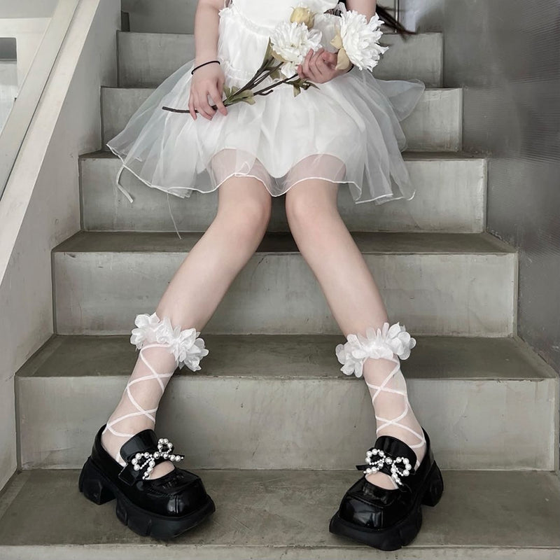 LolitaFetch Essentials Petal Edge Lace Mesh Sheer Ankle Socks - image 3