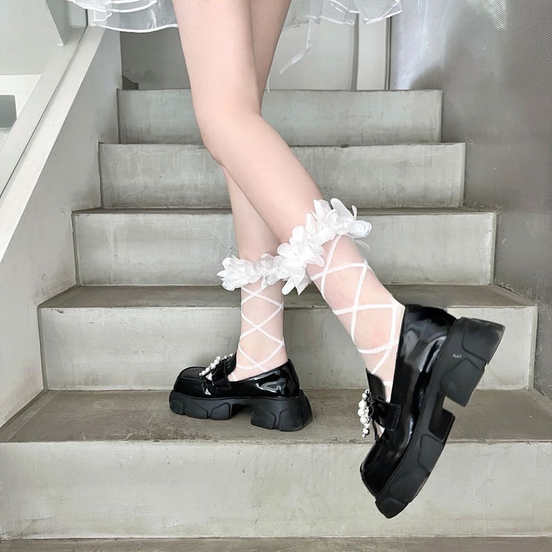 LolitaFetch Essentials Petal Edge Lace Mesh Sheer Ankle Socks - image 4