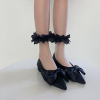 Petal Edge Lace Mesh Sheer Ankle Socks - JK Sweet Lolita Socks - Black Solid