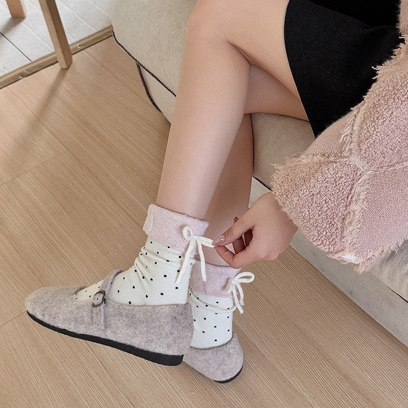 LolitaFetch Essentials Pink White Bow Fleece-Lined Slouch Socks - image 3