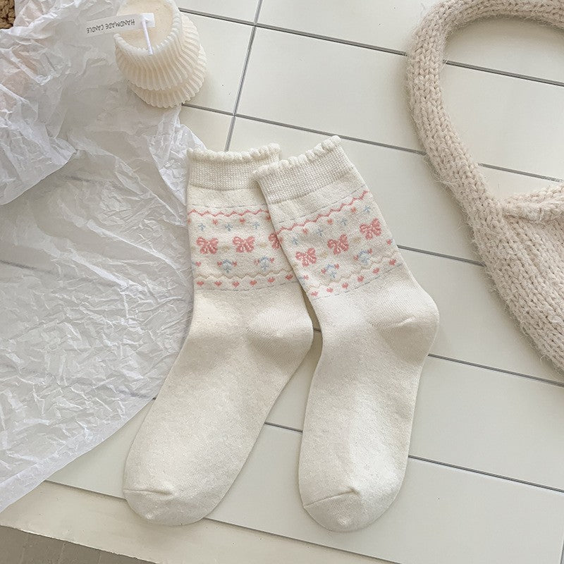 LolitaFetch Essentials Pink White Bow Fleece-Lined Slouch Socks - image 5