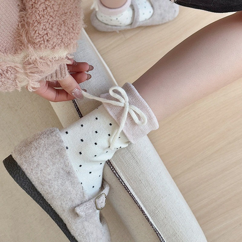 LolitaFetch Essentials Pink White Bow Fleece-Lined Slouch Socks - image 6