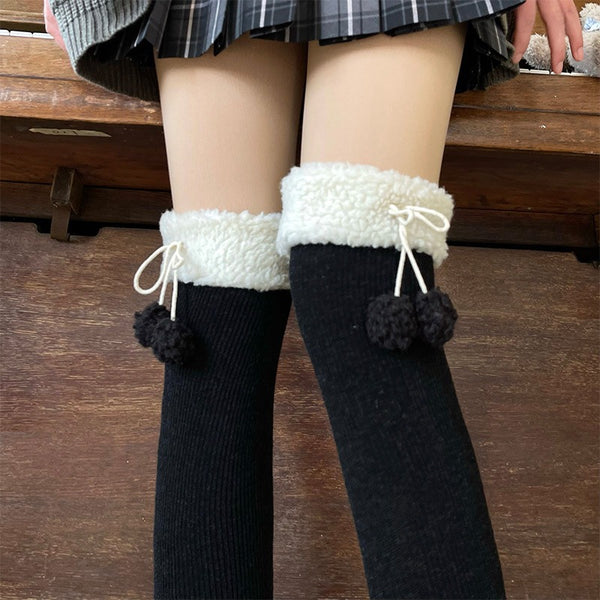 LolitaFetch Essentials Plush Pom Pom Over-the-Knee Socks - image 1