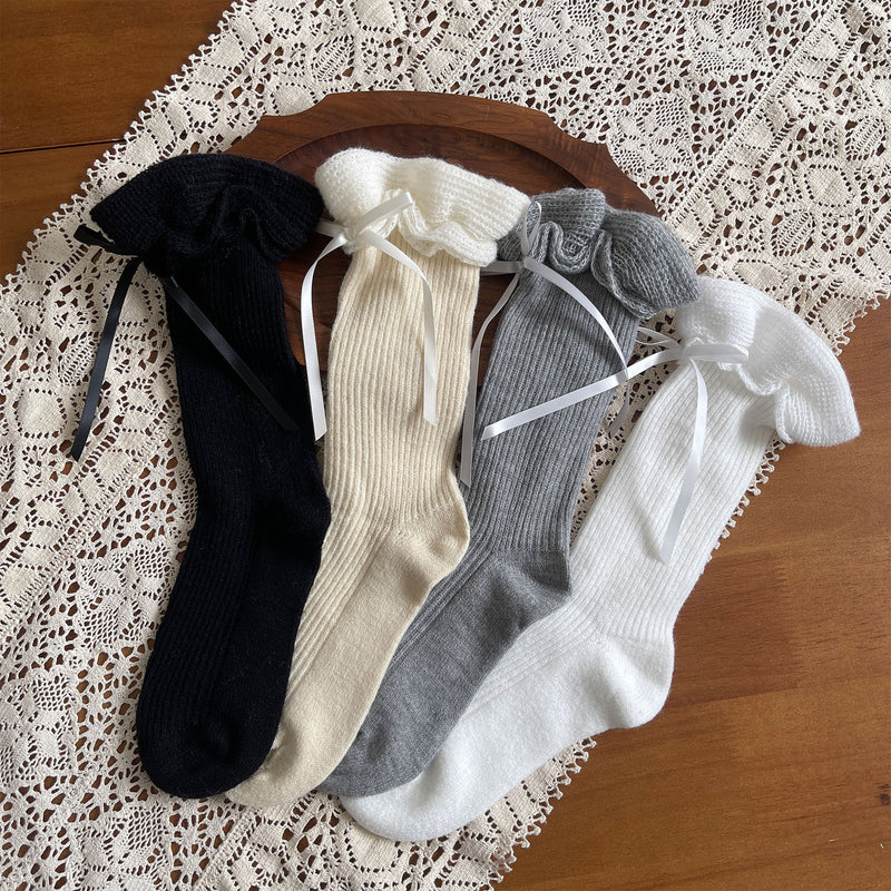LolitaFetch Essentials Plush Ruffle Bow Faux Cashmere Slouch Crew Socks - image 1