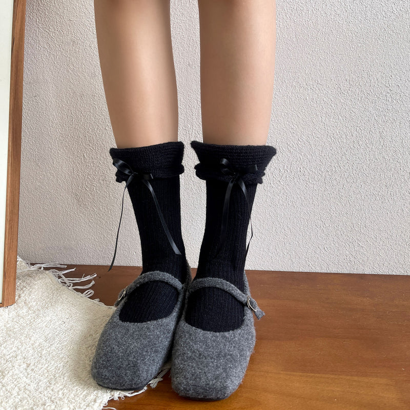 LolitaFetch Essentials Plush Ruffle Bow Faux Cashmere Slouch Crew Socks - image 3