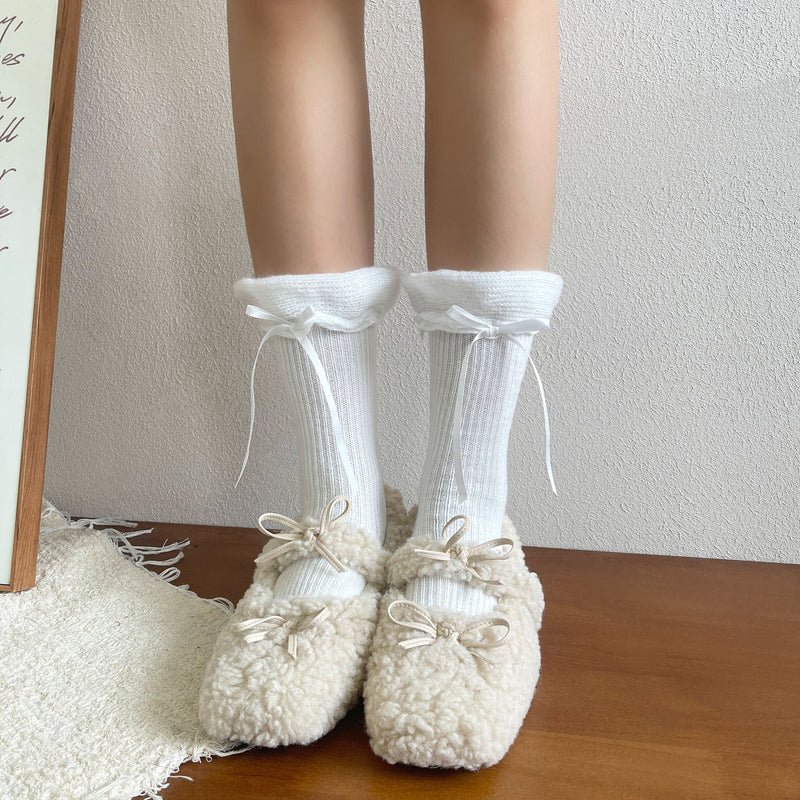 LolitaFetch Essentials Plush Ruffle Bow Faux Cashmere Slouch Crew Socks - image 4