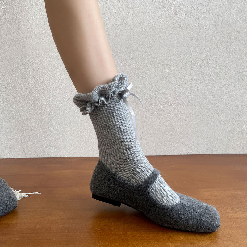 LolitaFetch Essentials Plush Ruffle Bow Faux Cashmere Slouch Crew Socks - image 5