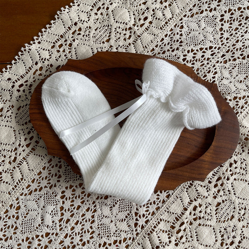 LolitaFetch Essentials Plush Ruffle Bow Faux Cashmere Slouch Crew Socks - image 6