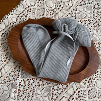 Plush Ruffle Bow Faux Cashmere Slouch Crew Socks - Preppy Sweet Lolita Socks - Light Gray / One Size