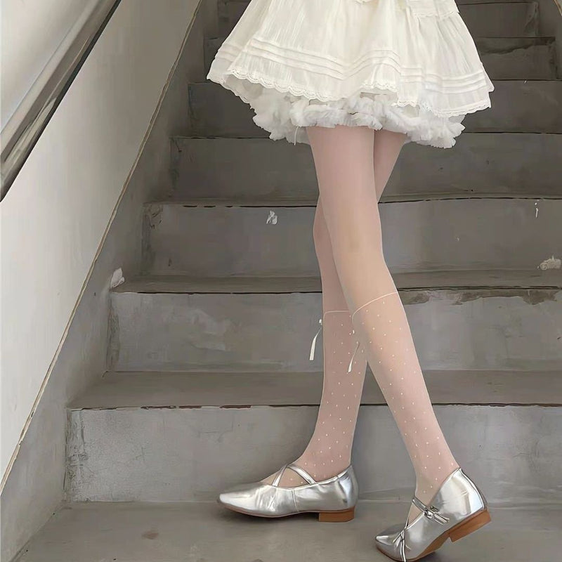 LolitaFetch Essentials Polka Dot Bow Lace-Up Black Tights - image 3