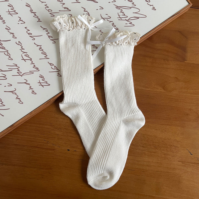 LolitaFetch Essentials Polka Dot Ruffle Bow Faux Cashmere Slouch Crew Socks - image 6