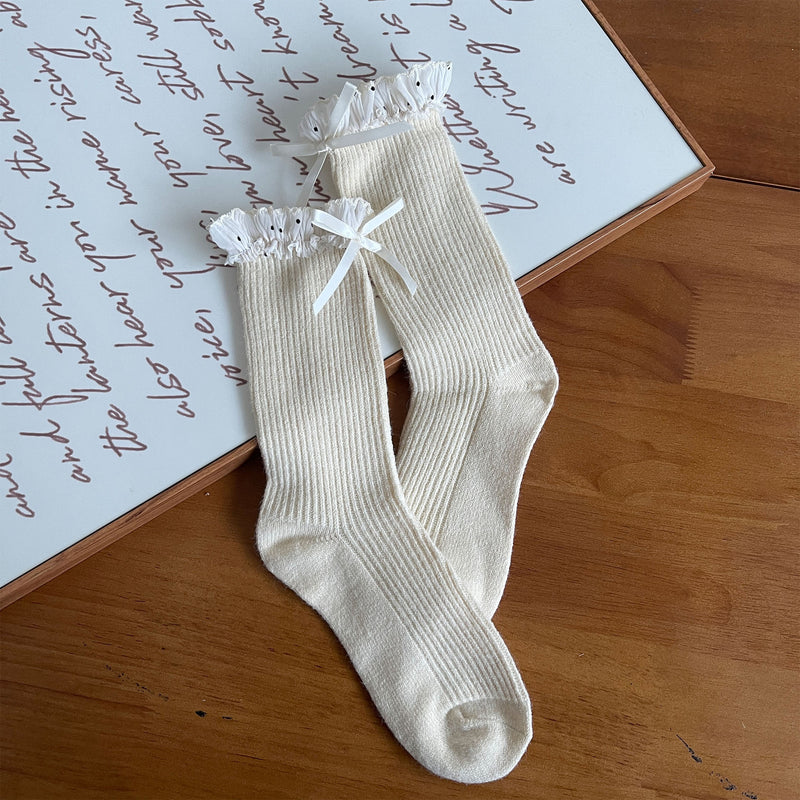 LolitaFetch Essentials Polka Dot Ruffle Bow Faux Cashmere Slouch Crew Socks - image 8