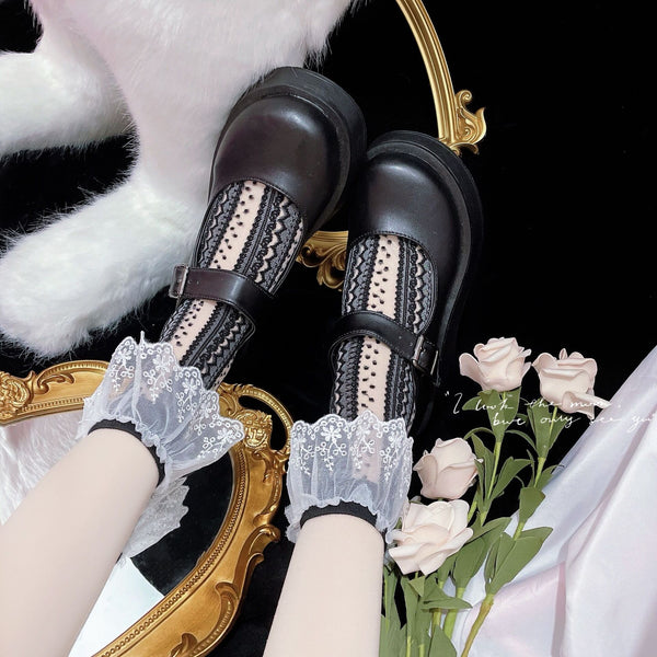 LolitaFetch Essentials Polka Dot Stripe Lace Ruffle Sheer Ankle Socks - image 1