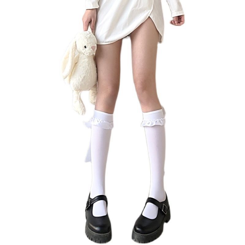 LolitaFetch Essentials Preppy White Bow Calf Socks - image 5