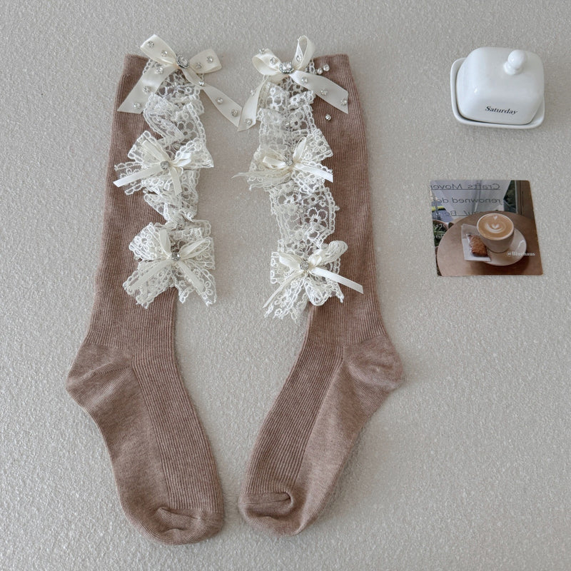 LolitaFetch Essentials Rhinestone Lace Bow Slouch Calf Socks - image 7