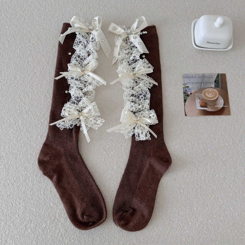 LolitaFetch Essentials Rhinestone Lace Bow Slouch Calf Socks - image 10