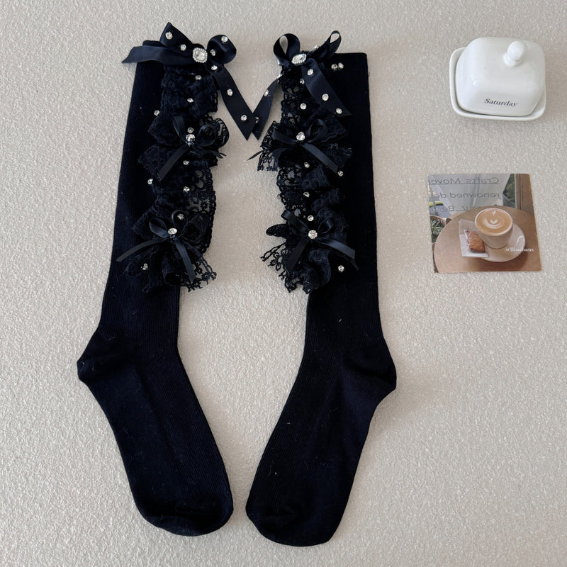 LolitaFetch Essentials Rhinestone Lace Bow Slouch Calf Socks - image 11