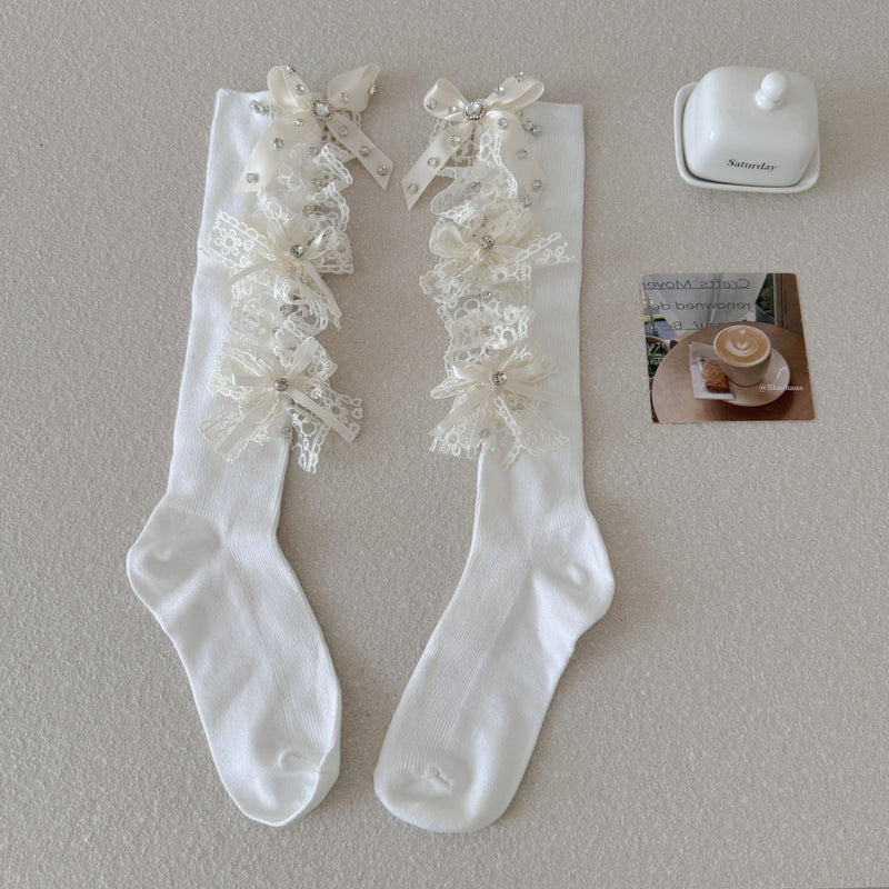 LolitaFetch Essentials Rhinestone Lace Bow Slouch Calf Socks - image 12