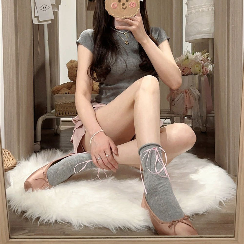 LolitaFetch Essentials Ribbon Bow Lace-Up Hollow-Out Crew Socks - image 4