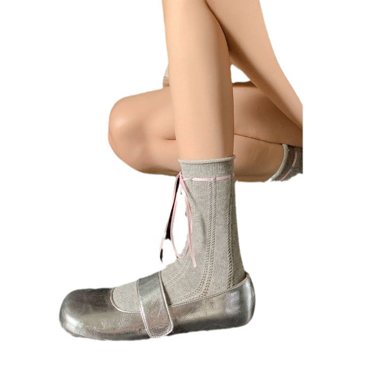 LolitaFetch Essentials Ribbon Bow Lace-Up Hollow-Out Crew Socks - image 5