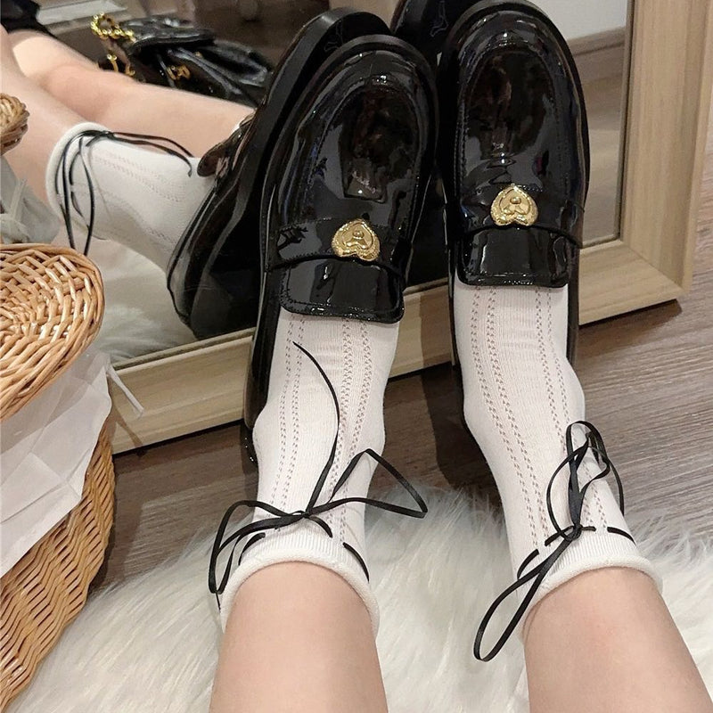 LolitaFetch Essentials Ribbon Bow Lace-Up Hollow-Out Crew Socks - image 6