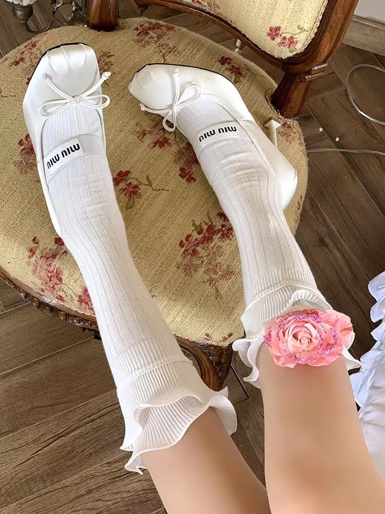 LolitaFetch Essentials Ribbon Bow Lace-Up Hollow-Out Crew Socks - image 11