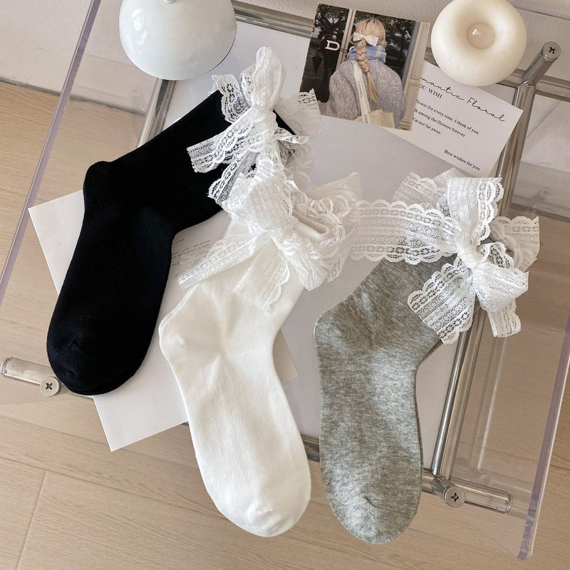LolitaFetch Essentials Ruffle Lace Bow Stripe Crew Socks - image 5