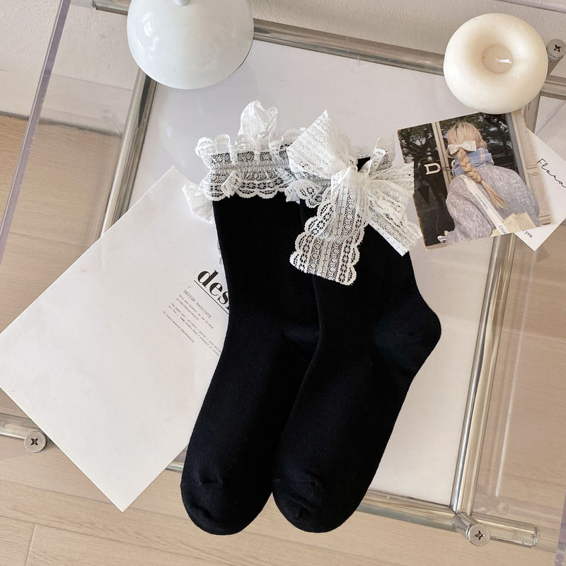 LolitaFetch Essentials Ruffle Lace Bow Stripe Crew Socks - image 6
