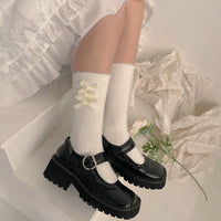 Ruffle Plush Fleece-Lined Sleep Socks - Sweet Lolita Warm Slouch Socks - White Bow / One Size