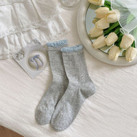 Seamless Hollow-Out Bow Bubble Cuff Slouch Crew Socks - Sweet Ballet Lolita Socks - Light Gray / One Size