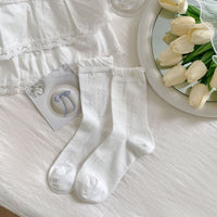 Seamless Hollow-Out Bow Bubble Cuff Slouch Crew Socks - Sweet Ballet Lolita Socks - White / One Size