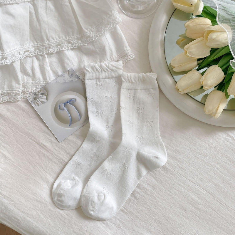 LolitaFetch Essentials Seamless Hollow-Out Bow Bubble Cuff Slouch Crew Socks - image 9