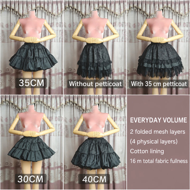 Black everyday organza petticoat lengths and styling comparison