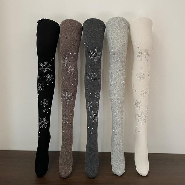 LolitaFetch Essentials Snowflake Rhinestone Pearl Fleece-Lined Tights - image 1