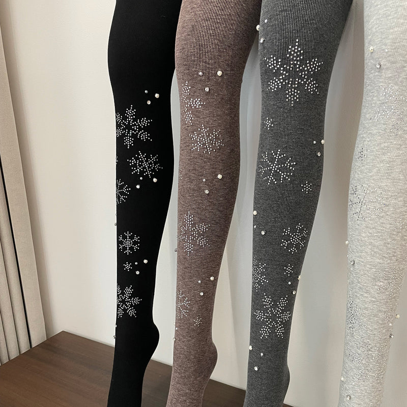 LolitaFetch Essentials Snowflake Rhinestone Pearl Fleece-Lined Tights - image 3