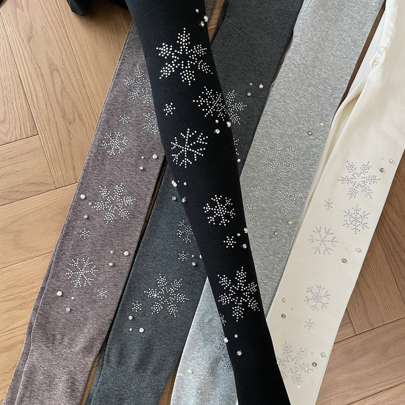 LolitaFetch Essentials Snowflake Rhinestone Pearl Fleece-Lined Tights - image 4