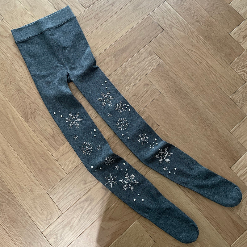 LolitaFetch Essentials Snowflake Rhinestone Pearl Fleece-Lined Tights - image 8