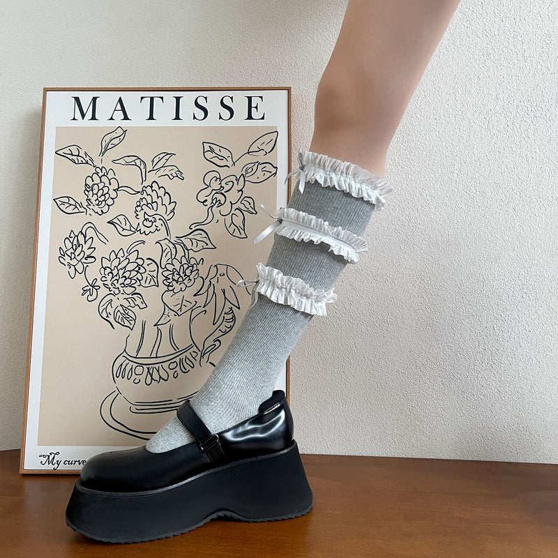 LolitaFetch Essentials Triple Ruffle Bow Slouch Crew Socks - image 5