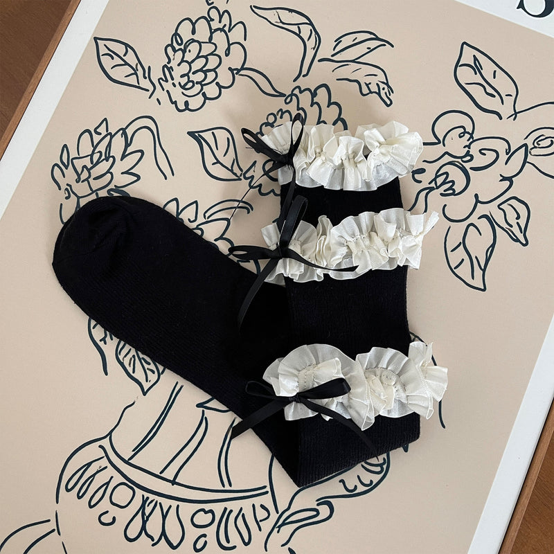 LolitaFetch Essentials Triple Ruffle Bow Slouch Crew Socks - image 12