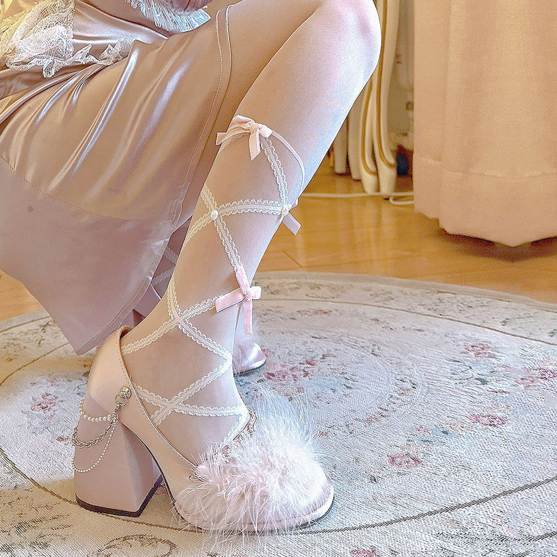LolitaFetch Essentials Velvet Bow Crisscross Strap Tights - image 4