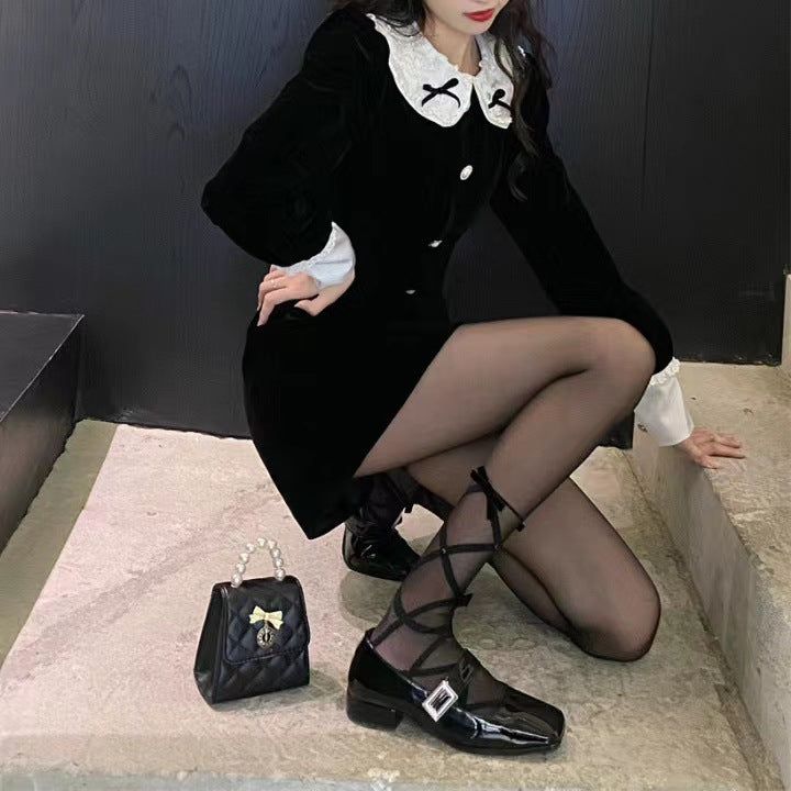 LolitaFetch Essentials Velvet Bow Crisscross Strap Tights - image 7