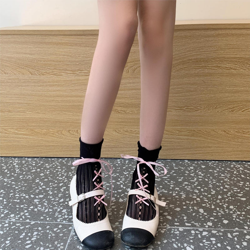 LolitaFetch Essentials White Lace Ruffle Bow Slouch Crew Socks - image 3