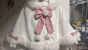 White & Pink Pompom Bunny Cape / One Size