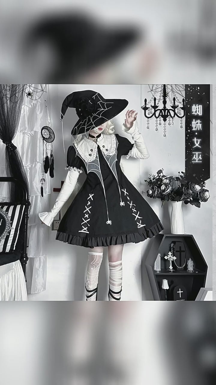 ZhiJinYuan - Spider Witch - Gothic Lolita Dark-theme Cobweb Unique OP