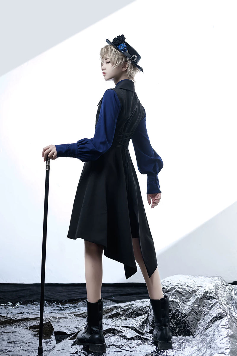 Princess Chronicles - Black and Blue - Handmade Gothic Ouji Hat - styled outfit photograph 4
