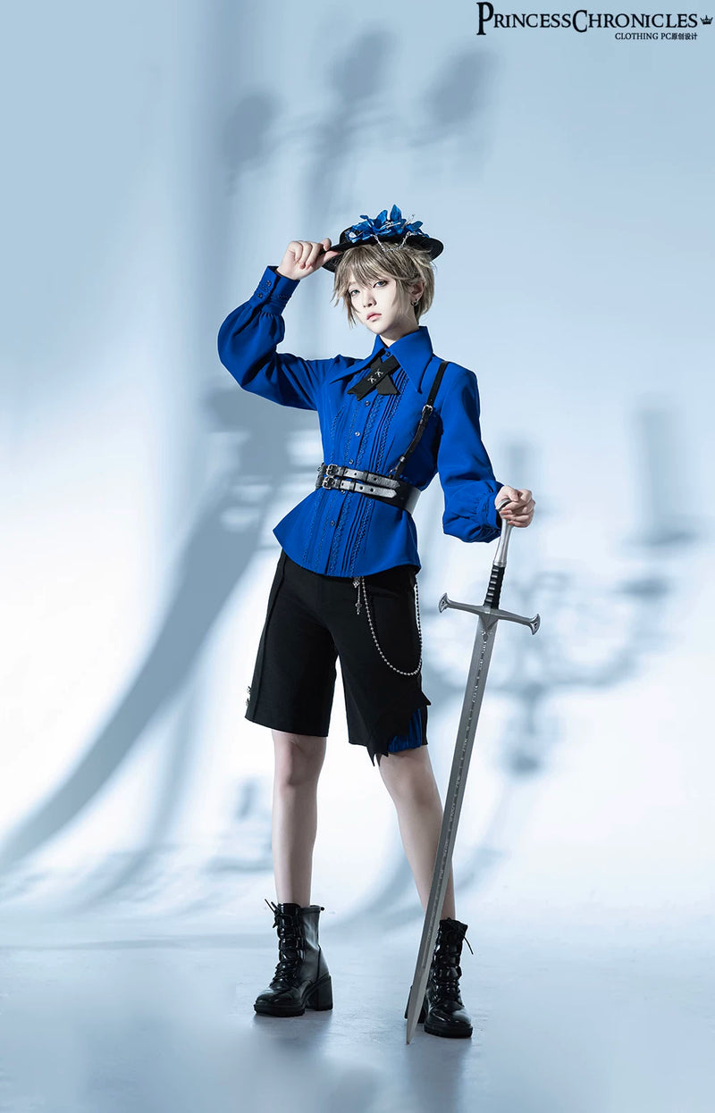 Princess Chronicles - Black Dragon - Grey & Blue Long-Sleeve Ouji Shirt - styled outfit photograph 2