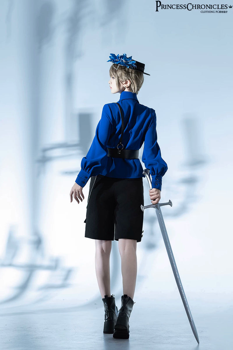 Princess Chronicles - Black Dragon - Grey & Blue Long-Sleeve Ouji Shirt - styled outfit photograph 3