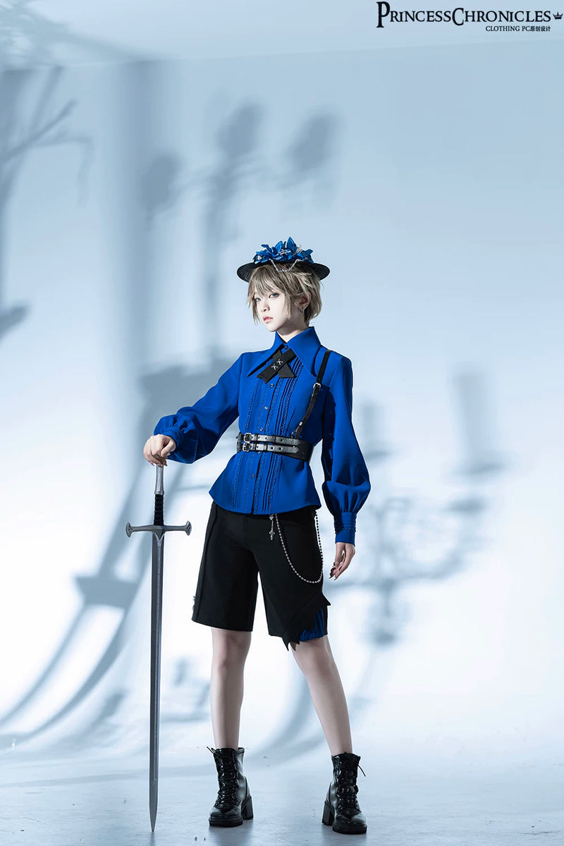 Princess Chronicles - Black Dragon - Grey & Blue Long-Sleeve Ouji Shirt - styled outfit photograph 4