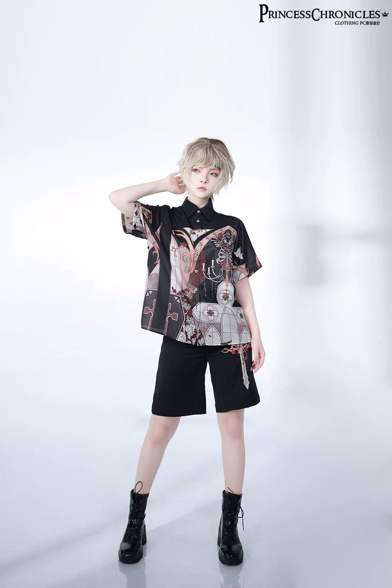 Princess Chronicles - Night Instructions - Printed Short-Sleeve Ouji Shirt - styled outfit photograph 3