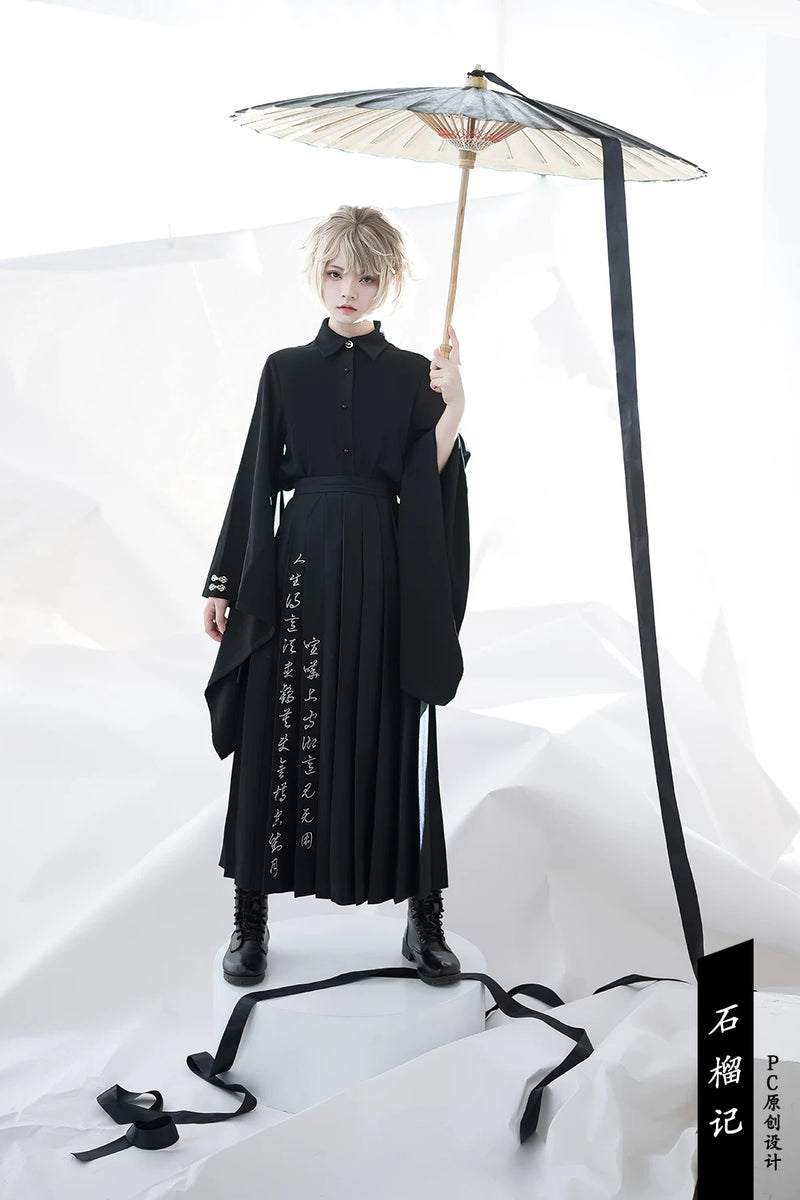 Princess Chronicles - Pomegranate Note - Black Pleated Chinese-Inspired Skirt - styled outfit photograph 2